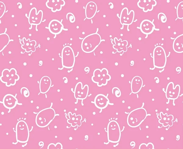 ピンクの背景の陽気なモンスターのシームレス パターン — ストックベクタ
