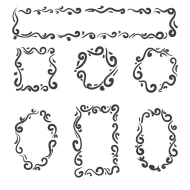 Elle çizilmiş kare kümesi. Çizgi film vektör geometrik sınırları. 