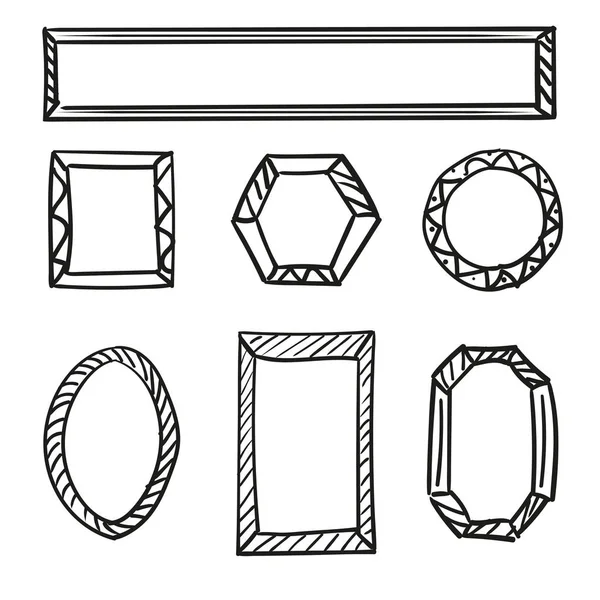 Hand drawn frames set. Cartoon vector square and round borders. Pencil ...