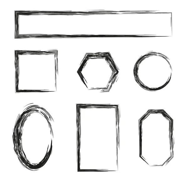 Hand drawn frames set. Cartoon vector geometric borders. — Stock Vector