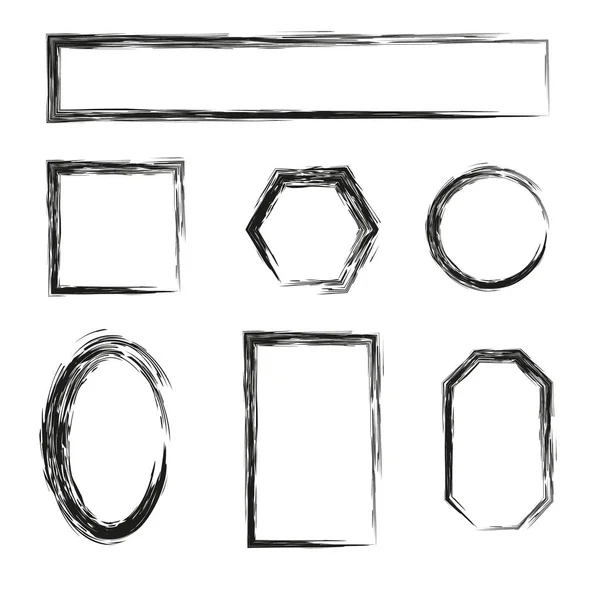 Elle çizilmiş kare kümesi. Çizgi film vektör geometrik sınırları. 