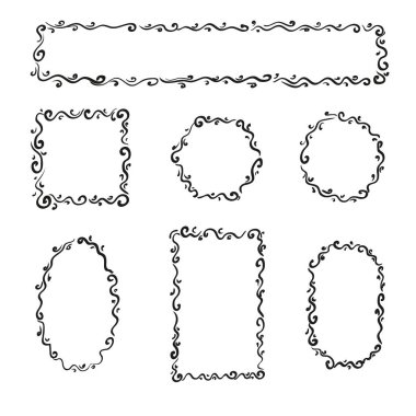 Elle çizilmiş kare kümesi. Çizgi film vektör geometrik sınırları. 