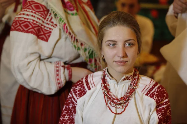 Belarus Gomel Folk Museum 2016 Ano Rite Casamento Vintage Mulher — Fotografia de Stock