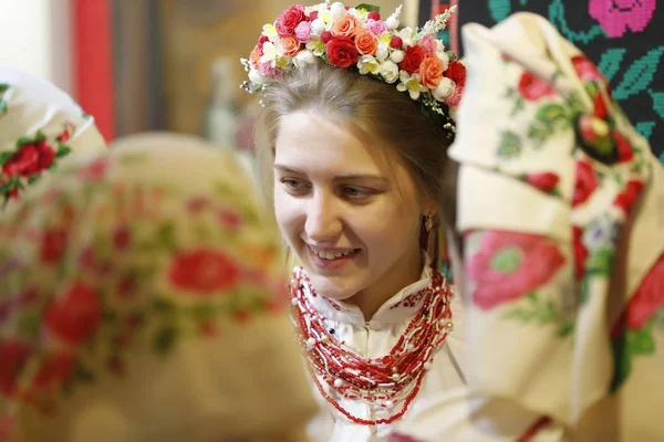 Bělorusko Gomel Folk Museum 2016 Rok Ročník Svatební Obřad Žena — Stock fotografie