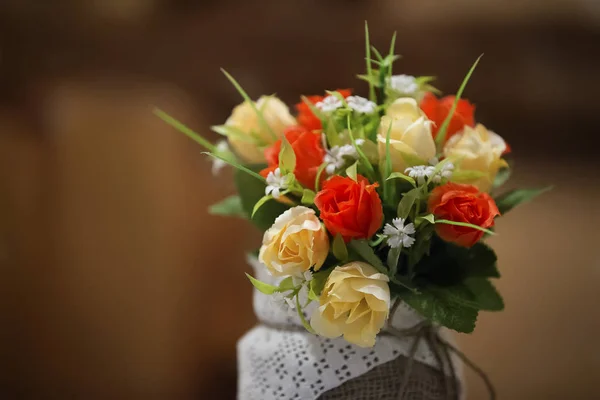 Bouquet Artificial Flowers Roses Forget Nots Artificial Flowers — Stock Photo, Image