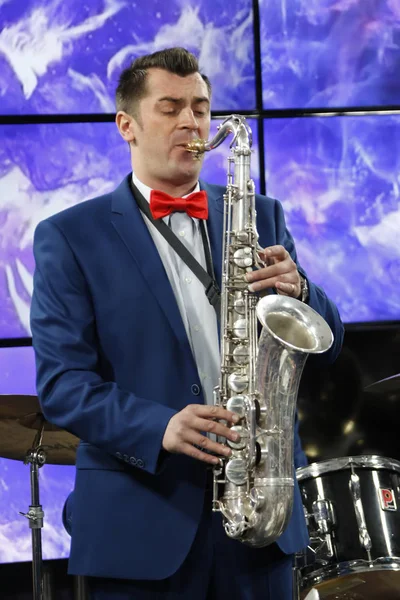 Belarús Gomel Actuación Orquesta Ciudad Gomel Marzo 2017 Tocando Saxofón — Foto de Stock