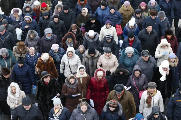 Bielorussia Gomel Gennaio 2017 Processione Folle Molta Gente — Foto Stock