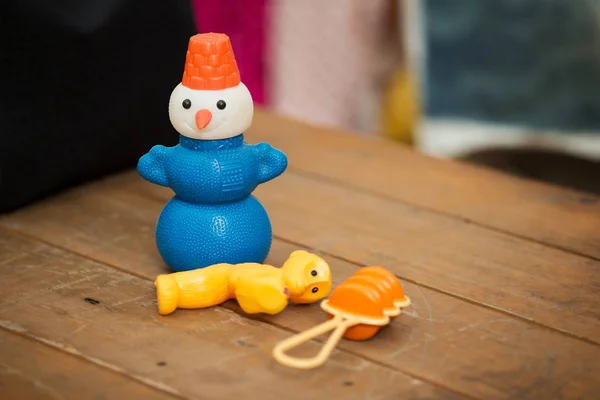 Velhos Brinquedos Soviéticos São Boneco Neve Macaco Chocalho Brinquedos Retro — Fotografia de Stock