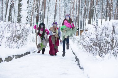 Beyaz Rusya, Gomel şehir üzerinde 23 Aralık, 2017. Orman köyü. Christmas.Baba Yaga tatil kış ormandan koştu