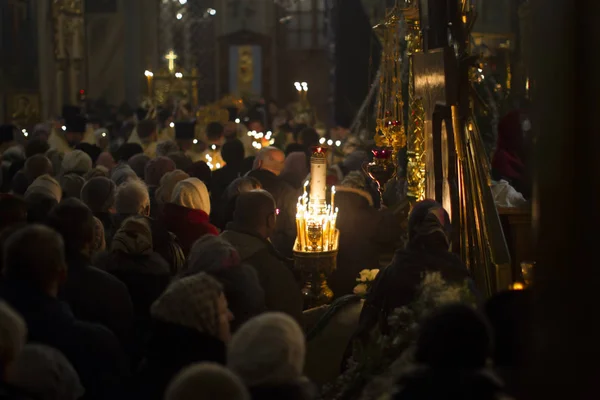 Białoruś Gomel Stycznia 2018 Kościół Central Tłum Ludzi Kościele Usługi — Zdjęcie stockowe