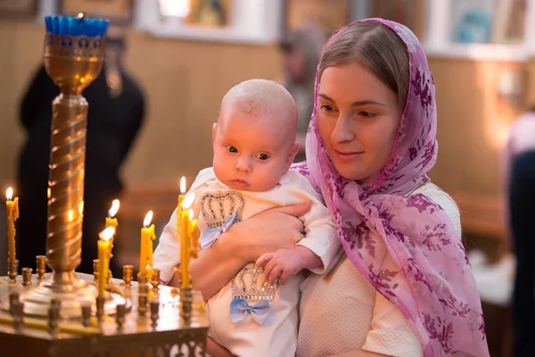 Belarus Gomel February 2018 Church Birches Tthe Baptism Child Baby — Stock Photo, Image