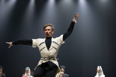 Beyaz Rusya, Gomel, 27 Şubat 2018. Konser salonu. Konuşma ulusal Gürcü bale Sukhishvili