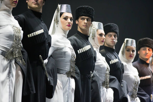 Belarus, Gomel, February 27, 2018. Concert hall. Speech of the national Georgian ballet Sukhishvili.Georgian dancers performing a dance