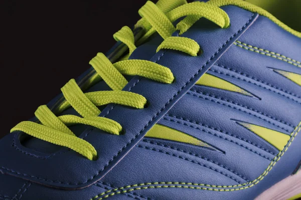 Textuur Van Een Blauwe Sneaker Close Onderdeel Van Lederen Sportschoenen — Stockfoto