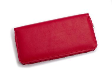 Beyaz arka planda kırmızı deri cüzdan