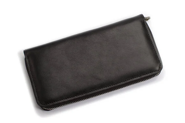 白い背景の黒い革の財布 — ストック写真