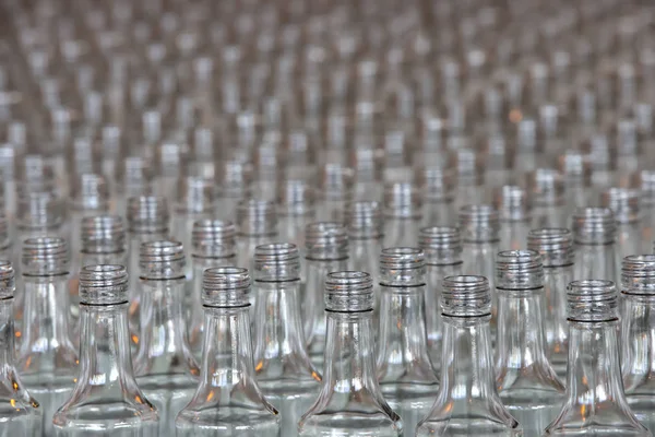Trabajos Vidrio Industria Del Vidrio Muchas Botellas Vidrio Transportador Fábrica — Foto de Stock