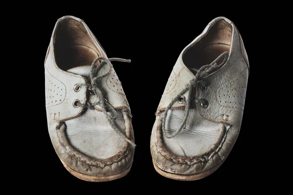Sapatos Bebé Botas Velhas Fundo Preto — Fotografia de Stock