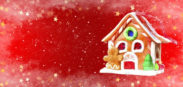 Figuur Kerst Speelgoed Huis Met Een Peperkoek Man Een Kerstboom — Stockfoto