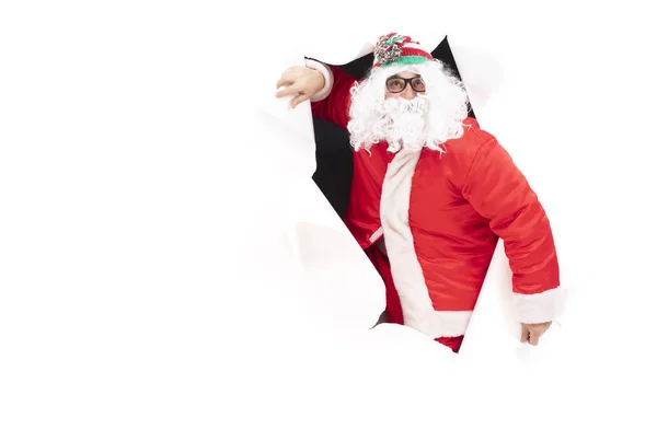 Papai Noel Buraco Papel Férias Natal Homem Terno Ano Novo — Fotografia de Stock