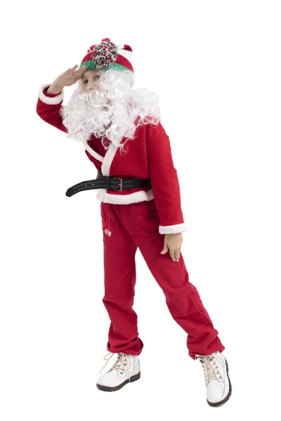 Criança Papai Noel Fundo Branco Menino Natal — Fotografia de Stock