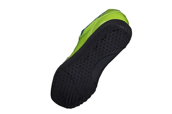 Preto Único Sapatilha Brilhante Verde Fundo Branco Sapatos Desportivos — Fotografia de Stock