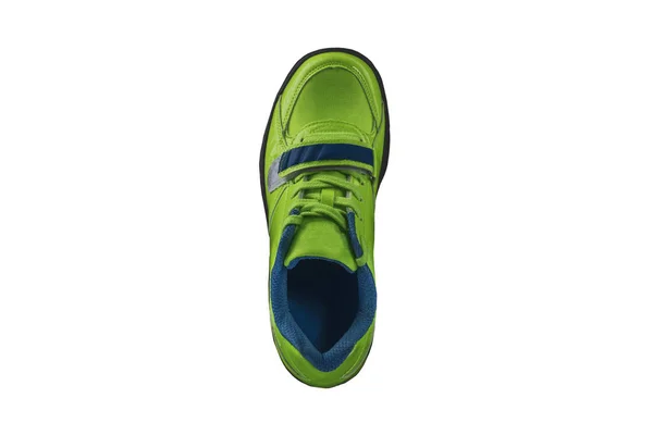 Зелений Глянсовий Кросівок Білому Тлі Спортивне Взуття — стокове фото