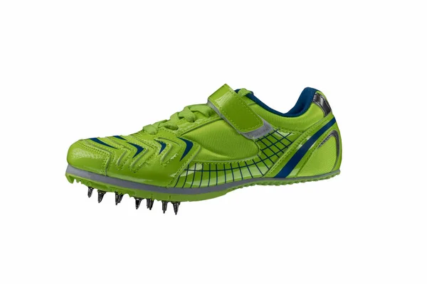 Zapatilla Verde Brillante Con Pinchos Sobre Fondo Blanco Zapatos Deportivos — Foto de Stock