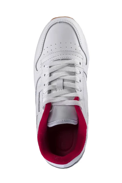 Chaussures Sport Baskets Blanches Avec Insert Rouge Sur Fond Blanc — Photo