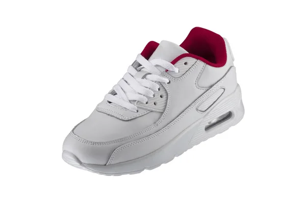 Buty Sportowe Białe Tenisówki Czerwonymi Akcentami Białym Tle — Zdjęcie stockowe