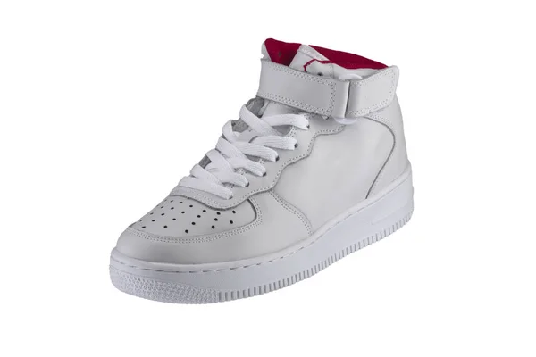 Sportschoenen Witte Sneaker Met Rode Accenten Een Witte Achtergrond — Stockfoto