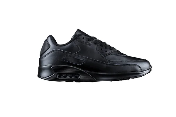 Black Leather Sneaker White Background Sport Shoes — 스톡 사진