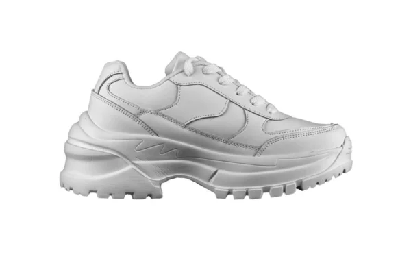 White Women Leather Sneaker Massive Sole — Stock Photo, Image