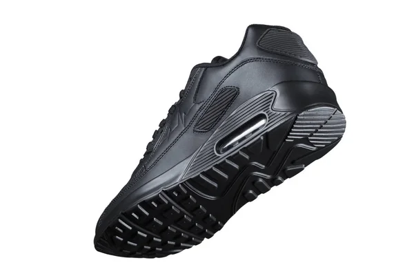 Sneaker Pelle Nera Sfondo Bianco Scarpe Sportive — Foto Stock