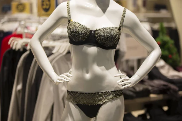 Female body mannequin in panties and bra. Shop lingerie.
