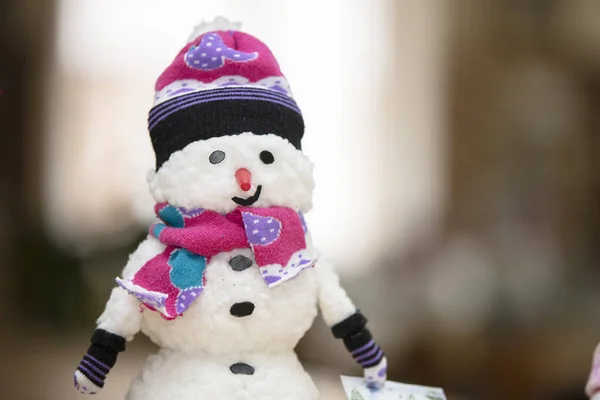 Divertido Muñeco Nieve Hecho Mano Tarjeta Navidad — Foto de Stock