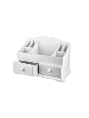 Kozmetik için beyaz tahta kutu. Çekme rafları olan küçük ögeleri saklamak için tabut.