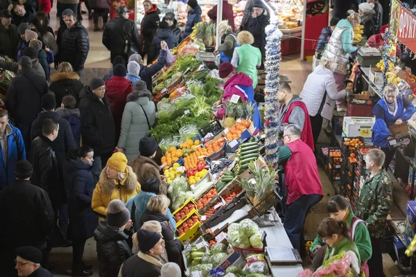 Belarus City Gomil December 2019 Central Market Many People Vegetable — 스톡 사진