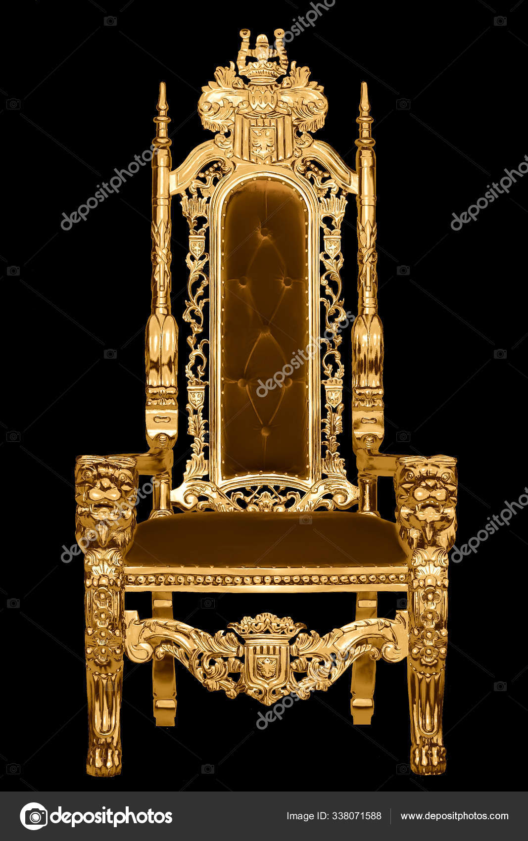 Red royal chair isolated on black background. Place for the king Stock  Photo by ©aspsvz 338071588