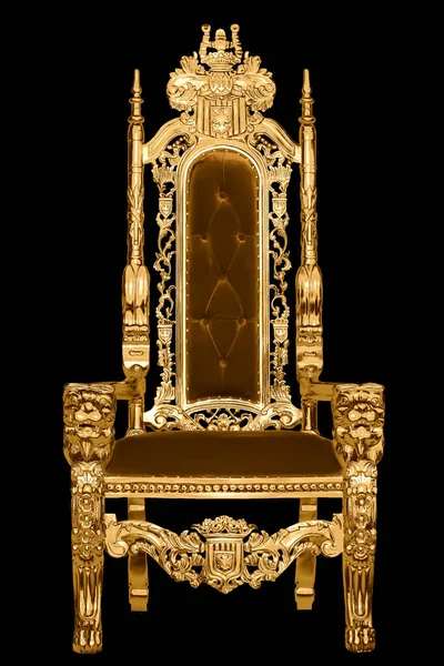 Red royal chair isolated on black background. Place for the king — Stock Photo, Image