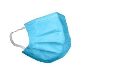 Beyaz arka planda cerrahi maske. Corona virüs koruma konsepti. Solunum tıbbi solunum tekstil koruyucu maskesi.