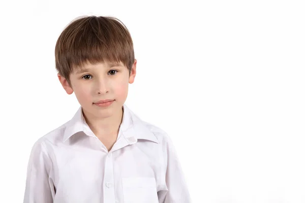 Porträt Eines Siebenjährigen Jungen Auf Weißem Hintergrund Grundschüler Schönes Kind — Stockfoto