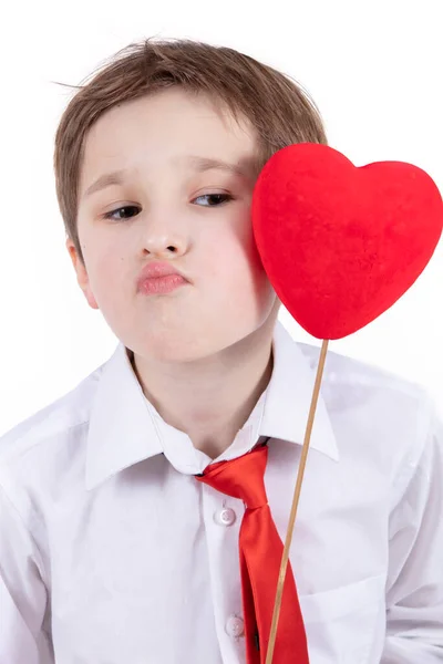Child Valentine Boy Red Heart Kiss Royalty Free Stock Images
