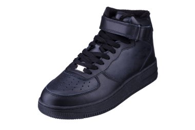 Beyaz arka planda siyah yüksek çizme. Kış ayakkabıları.