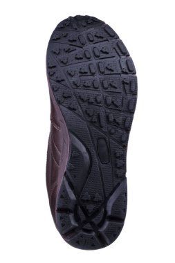 Beyaz arka planda siyah flütlü ayakkabı tabanı.