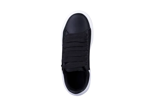 Black Sneaker Top View Wide Laces — Stock Photo, Image
