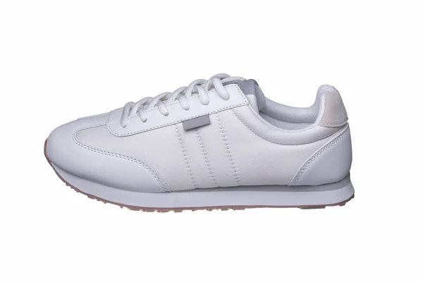 Chaussures Sport Baskets Blanches Tissu Avec Des Accents Cuir — Photo