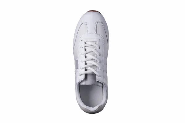 Sport Shoes White Sneaker Made Fabric Leather Inserts Top View — Stock Photo, Image