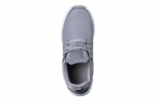 Sport Shoes Gray Sneaker Made Fabric Leather Inserts Top View — Stock Photo, Image