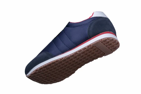 Zapatos Deportivos Esmalte Azul Hecho Tela Con Acentos Rojos —  Fotos de Stock